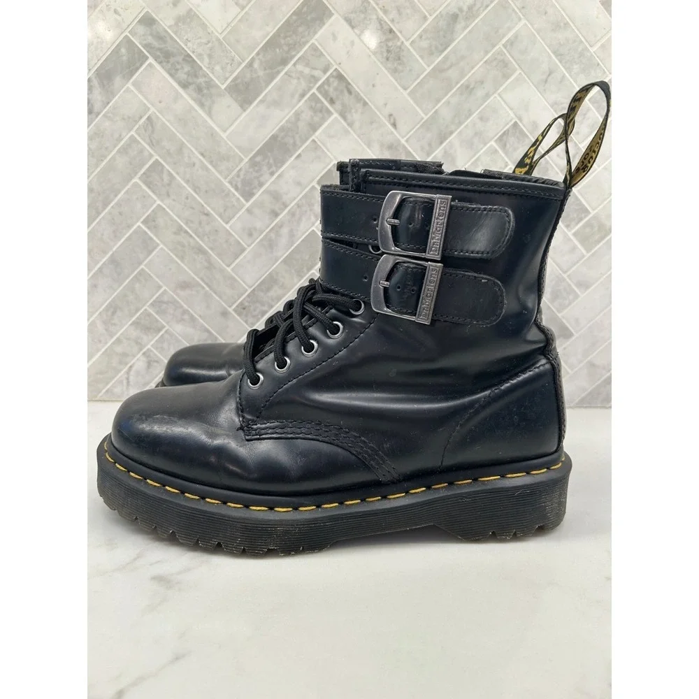 Dr.‎ Martens Bex Buckle Ankle Boots Women's Size 8 Black Smooth Leather 1460ALT